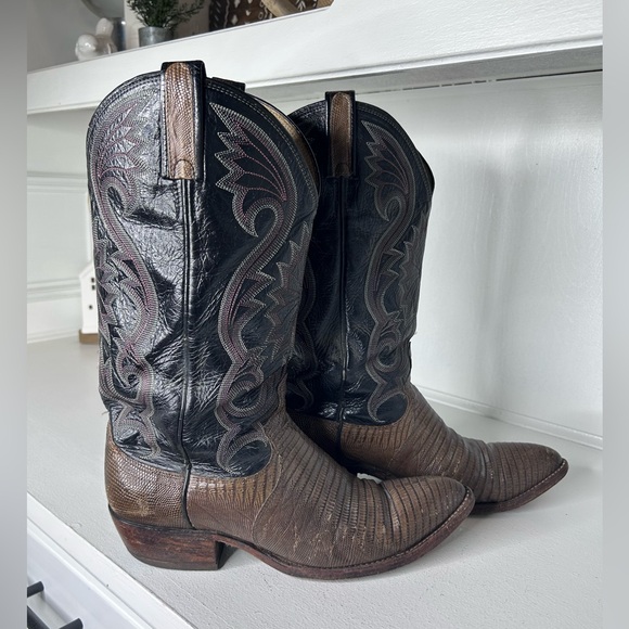 **SOLD**Vintage Dan Post Lizard Cowboy Boots Men’s 9D Brown & Black Rare Exotic - Picture 7 of 9